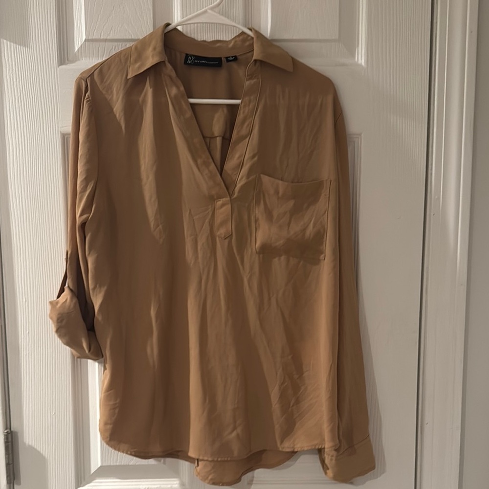 Tan Long Sleeve Relaxed Button Down Shirt